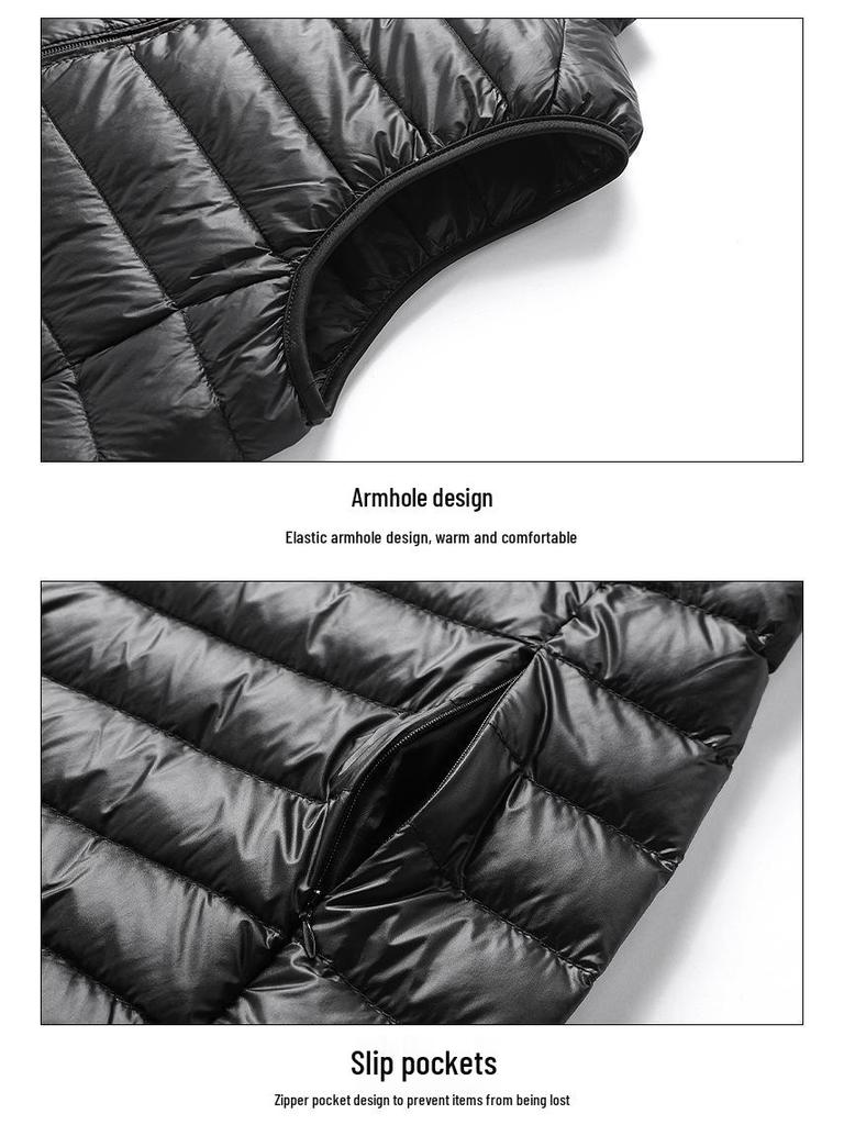 Pánská 2024 Podzim/Zima Lehká Luxusní Péřová Vesta se Stojáčkem