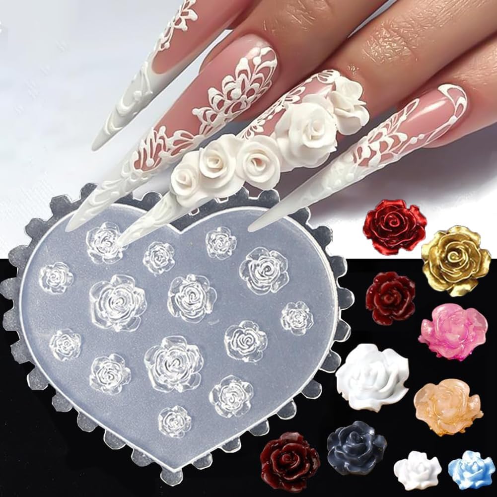3D Flower Nail Molds Silicone Nail Tools Rose Camellia Flower Nail Charms Resin Molds Nail Art Carving Floral Resin Accessories