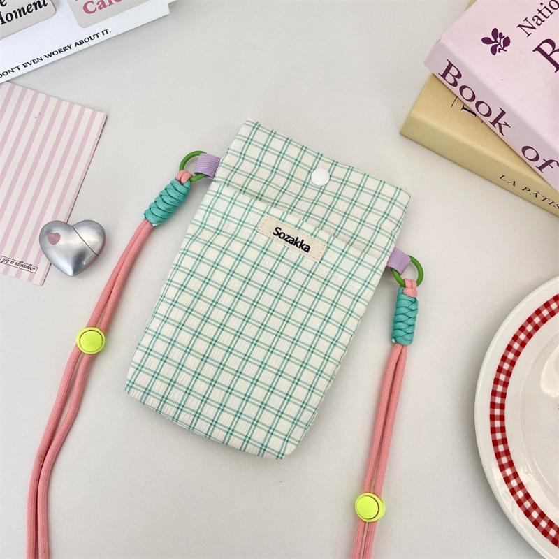 1 High-value Plaid Diagonal Span Mobile Phone Bag, New Girls' Sundries Storage Bag, Key Mobile Phone Storage