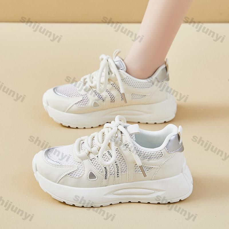 Damenschuhe 2026 Frühling Herbst Neu Atmungsaktives Mesh Hohl Plateau Sneaker Bequem Höhe Erhöhend Schnürung Freizeit Schuhe