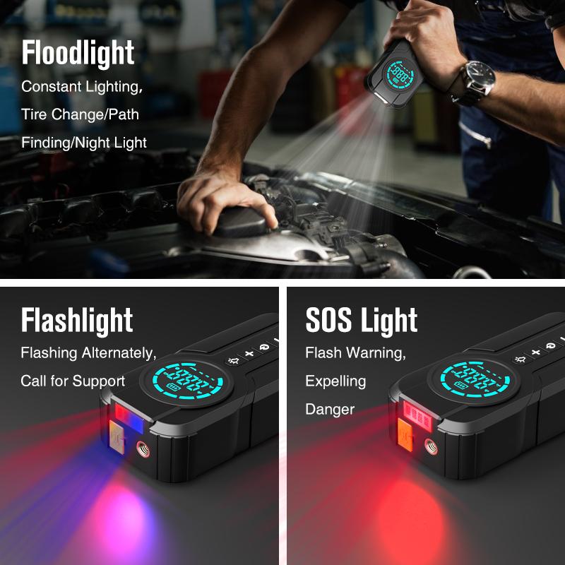 Auto Luftpumpe 4 In 1 Auto Reifen Inflator mit Starthilfe Tragbare Luft Kompressor Power Bank Starter Starten Beleuchtung