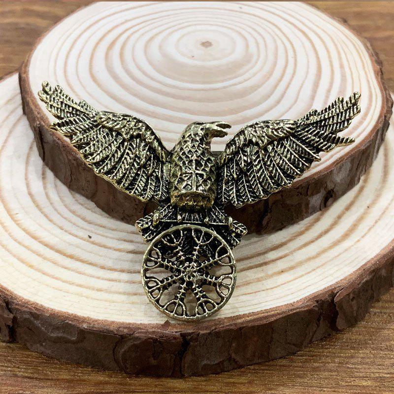 Viking Retro Black Raven Brooch with Runes – Nordic Punk Jewelry Accessory