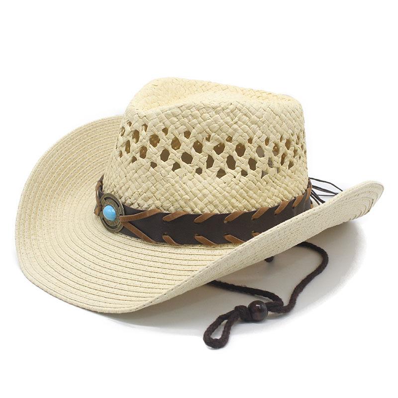 Hot-selling Hollow Straw Jazz Hat Retro American Western Cowboy Hat Summer Vacation Wind Sun Protection Straw Hat