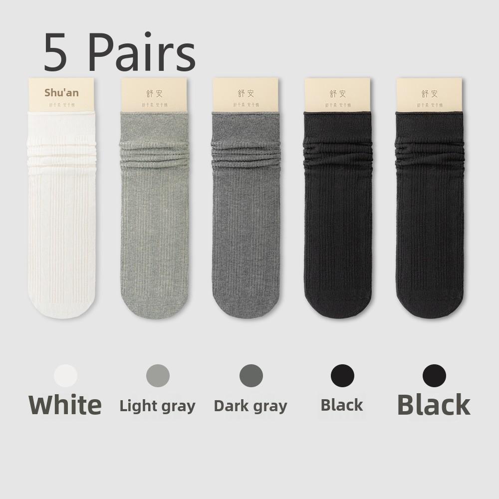 5 Pairs of Women's Spring and Summer Thin Mid-calf Solid Colour Anti-odour and Sweat-absorbent Long Socks Stacked Socks