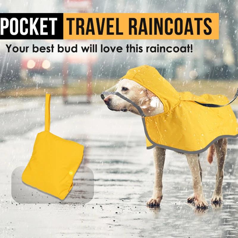 Adjustable Double Layer Waterproof Dog Raincoat Cape Style with Transparent Hood & Reflective Pockets for Large Dogs