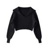 Spring and Autumn Four-color Loose Large Lapel Peplum Knit Sweater Women Fashion Loose Short Sweater Sweater Sweater Comfortable and Versatile