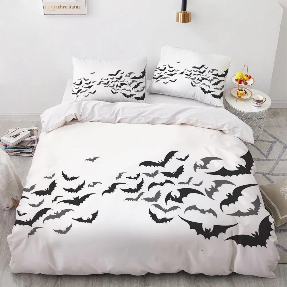 Halloween King Queen Duvet Cover Kawaii Black Cartoon Dryad Ghost Bedding Set For Kids Boys Pumpkin 2/3Pcs Polyester Quilt Cover