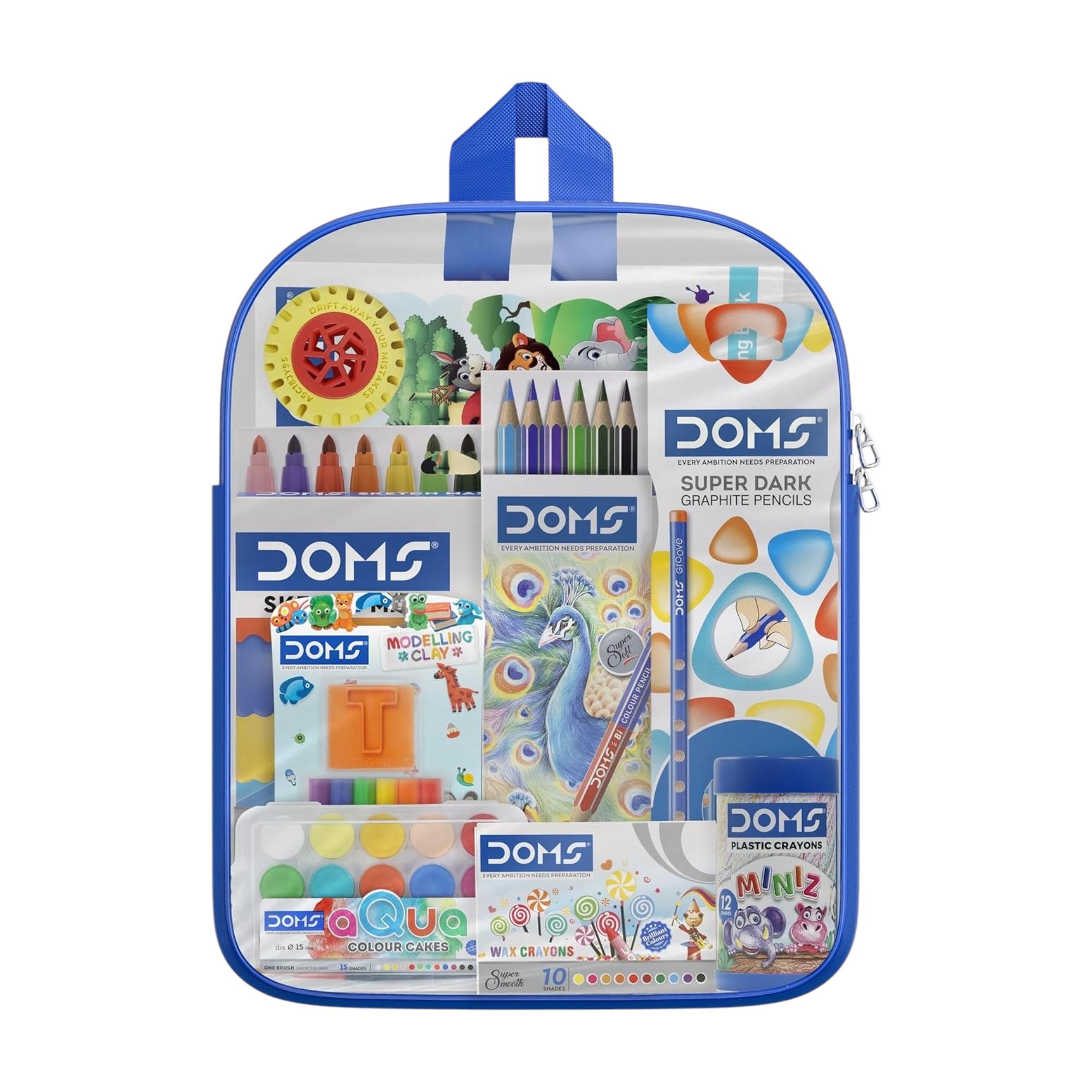 

DOMS Junior Art Kit with Transparent Zipper Bag Drawing Book Colouring Set for School Essentials Kids Gifting Combo Pack