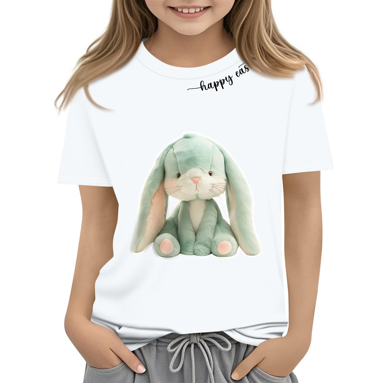 

Детская модная повседневная футболка с коротким рукавом и принтом пасхального кролика, с круглым вырезом и коротким рукавом 140 белый