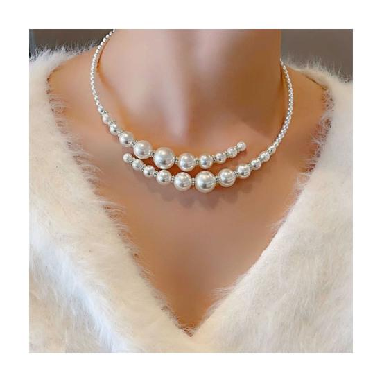 Faux Pearl Choker Necklace Women Elegant White Faux Pearl Necklace Sparkling Rhinestone Choker for Weddings Parties Dating