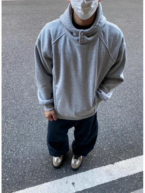 Trendy Plus Velvet Heavyweight Unisex Hooded Button-Up Retro Pullover Hoodie Jacket