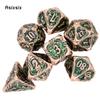 7 Pcs Yellow Green Tree Vine Metal Dice Solid Metal Polyhedral Dice Set Suitable for Role-Playing RPG Board Game Dice RPG