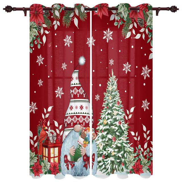 Christmas Tree Snowman Snowflake Window Curtains for Bedroom Luxury Kitchen Curtains Living Room Christmas Curtains