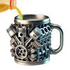 Stainless Steel Cup with Handle Engine Design Milk Drink Mug Beverage Tea Juice Milk Container Double Wall Insulated for Morning