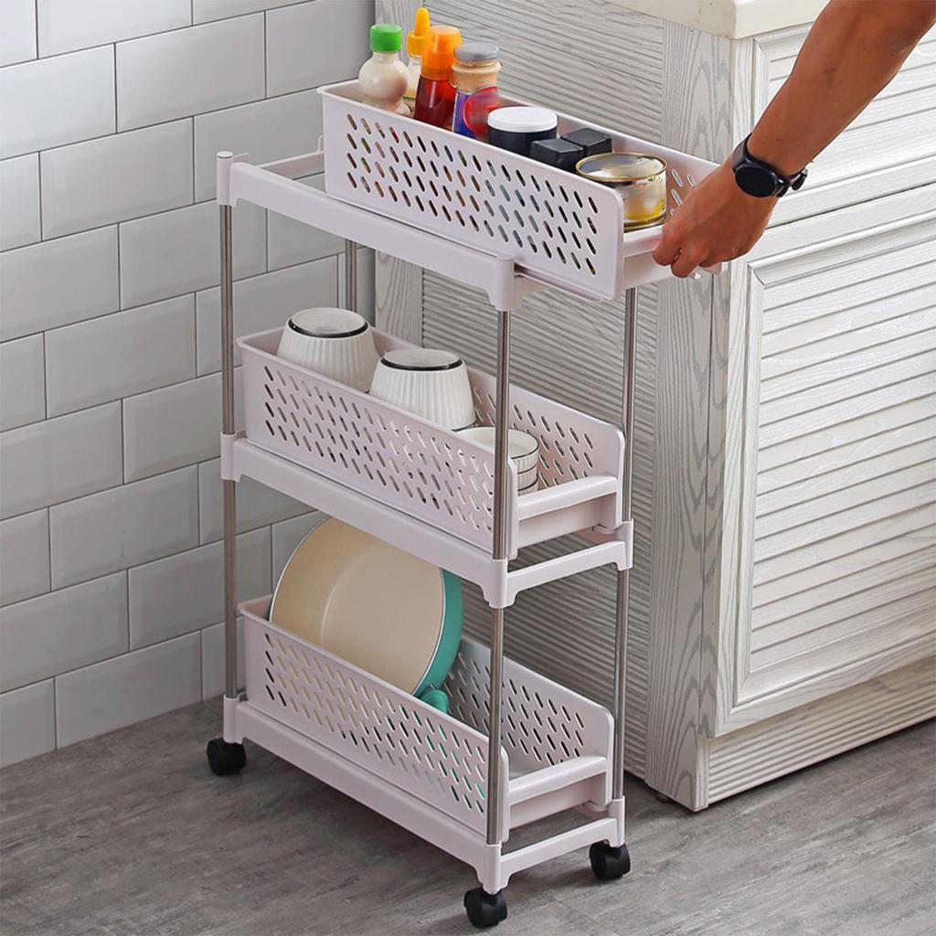 Slim Storage Cart with Wheels 3 Tier Organizer Slide Out Narrow Rolling Storage Mobile Utility Cart