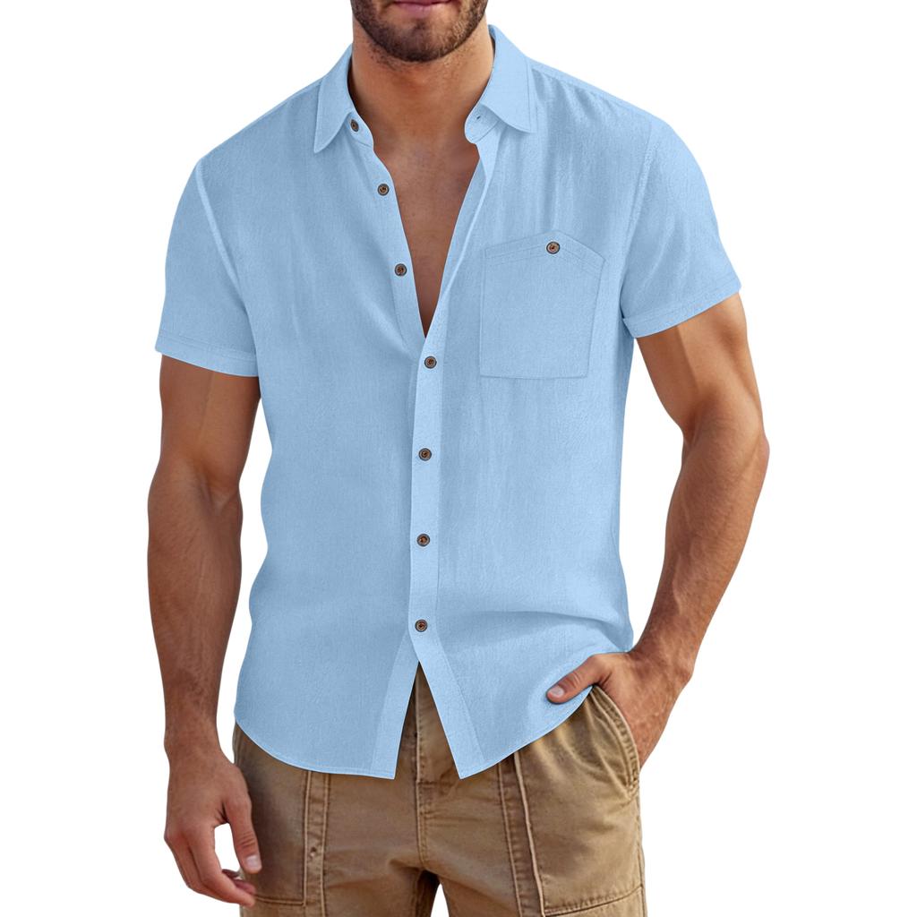 Herren Casual Outdoor Arbeitshemd mit Kragen, kurzärmlig