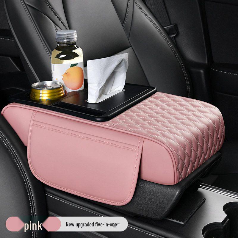 5-in-1 Leather Car Armrest Cushion with Storage & Tissue Holder