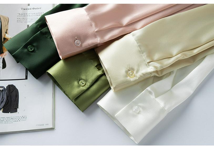 Women's Mulberry Silk White Satin Shirt - Long-Sleeved, Loose Fit, Elegant Commute Top