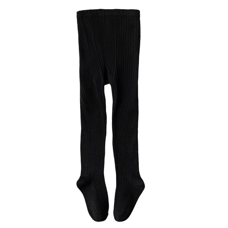 Children's Black & White High-Elastic Solid Color Leggings for Spring & Autumn - Small, Medium, Large