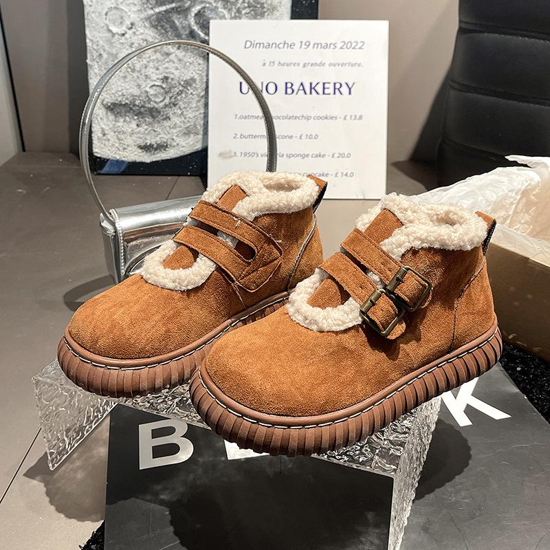 Retro thick-soled warm casual women's snow boots autumn and winter fashionable simple and versatile fur integrated Northeast cotton shoes