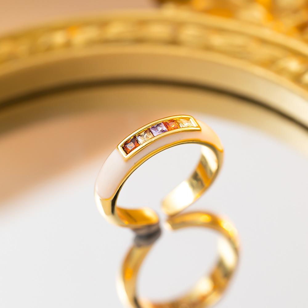 Exquisite super flash zircon ring for girls, light luxury, high-end sense opening adjustable ring, simple real gold electroplating
