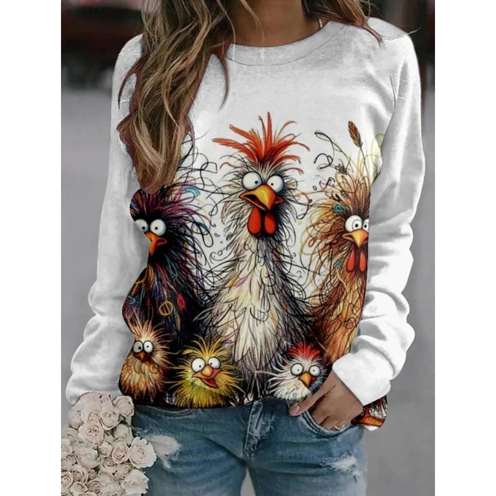 Tops for Women Animal Print  Round Neck Long Sleeve T-shirt Fall Casual Slim Pullover Women's Long Sleeve Top