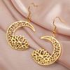 Dawapara Lotus Flower Dangle Earrings for Women Stainless Steel Round Flower Charm Yoga Jewelry Buddhist Spiritual Amulet