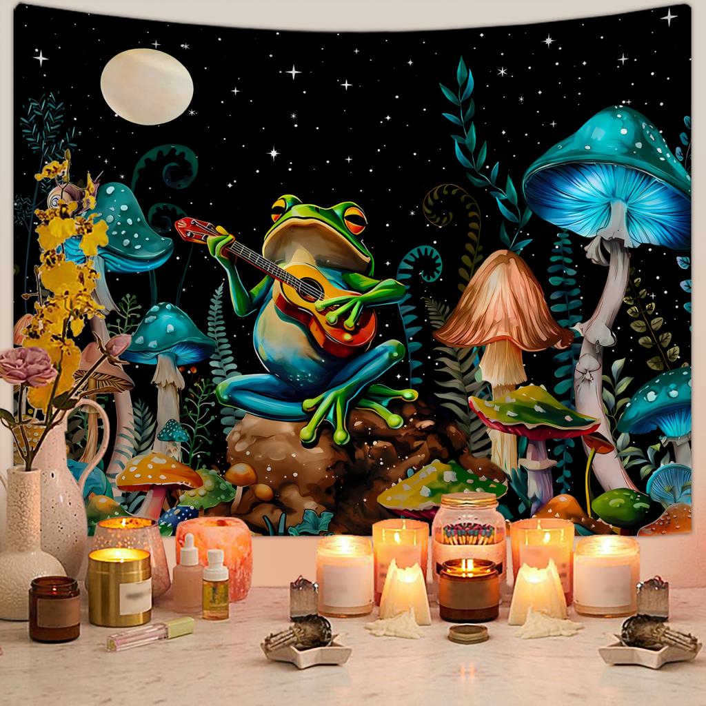 1pc Frog Mushroom Tapestry, Moon Starry Sky Fantasy Natural Landscape Tapestry, Magic Tapestry, Home Decoration Wall Hanging