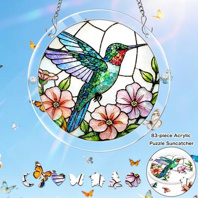 1Set/83pcs 18.8Cm Acrylic Jigsaw Suncatcher Window Hanging Panel, Adult Summer Garden Sunlight Catcher, Suitable for Courtyard And Garden Decor, Birth