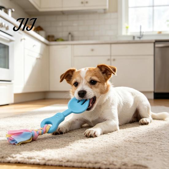 Pet Exercise And Bonding Toys Molar Teeth Cleaning Fork Toy, Durable Woven Rope Training Macaron for Dogs Colors Interactive TPR Chew Toy Gum Massage