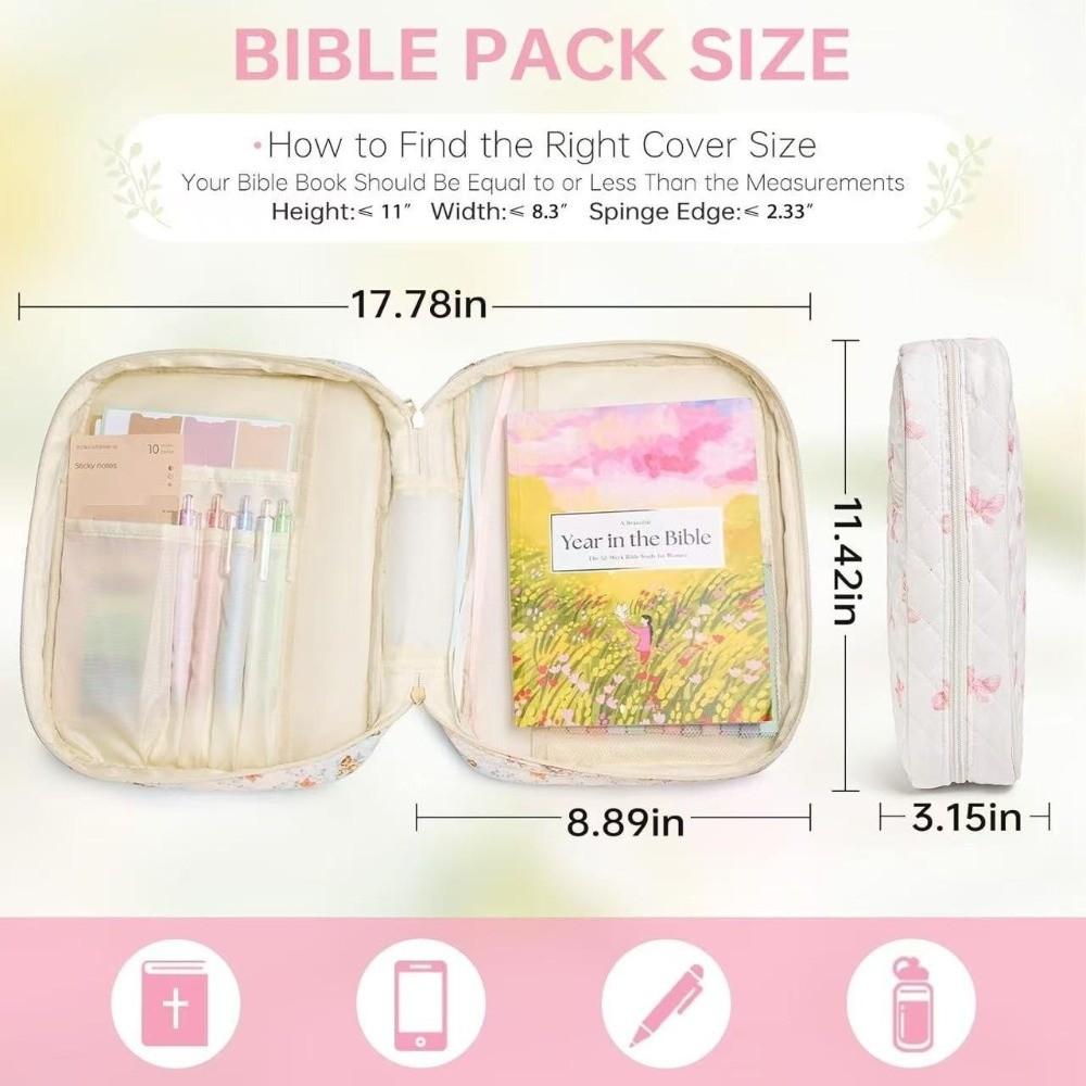 Zipper Pocket Bible Cover Bag Floral Design Storage Bags New Bible Cover Case  Prayer