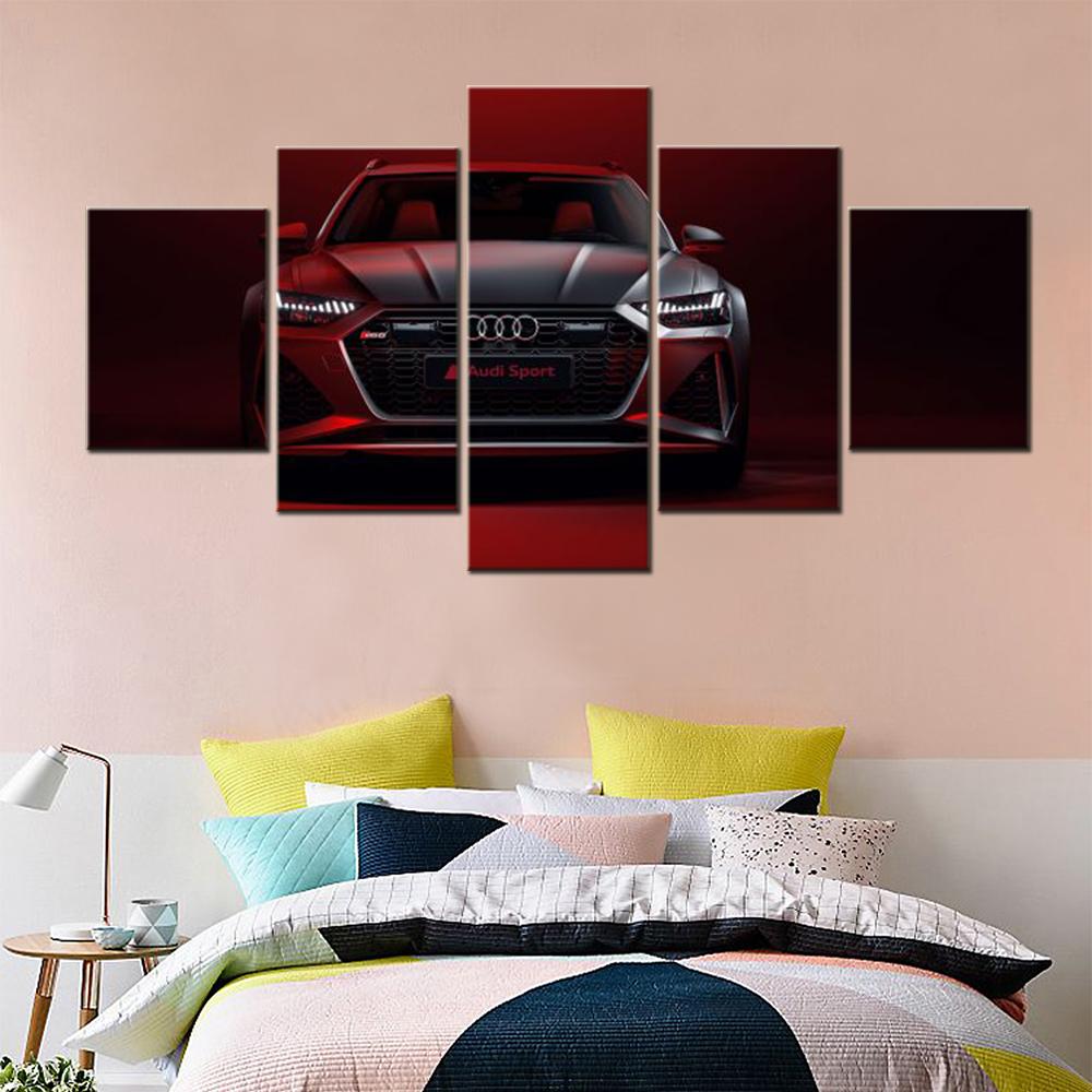 5 Pièces Affiche d'Art sur Toile Décoration Voiture RS6 Peinture Murale Salon Impression Chambre à Coucher Décoration Modulaire Maison