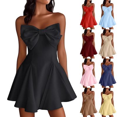 Women's Fashionable, Elegant, Sexy, Fitted, Bow-tie Strapless Short Dress