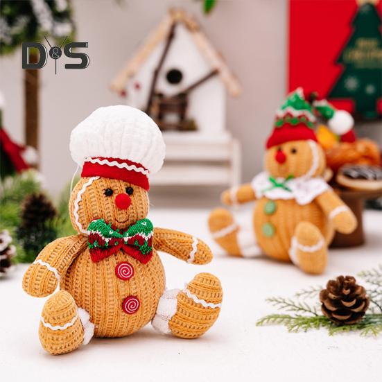 Gingerbread Man Doll Plush Christmas Doll Toy Soft Stuffed Sitting Cookie Gingerbread Festive Decor for Xmas New Year Gift