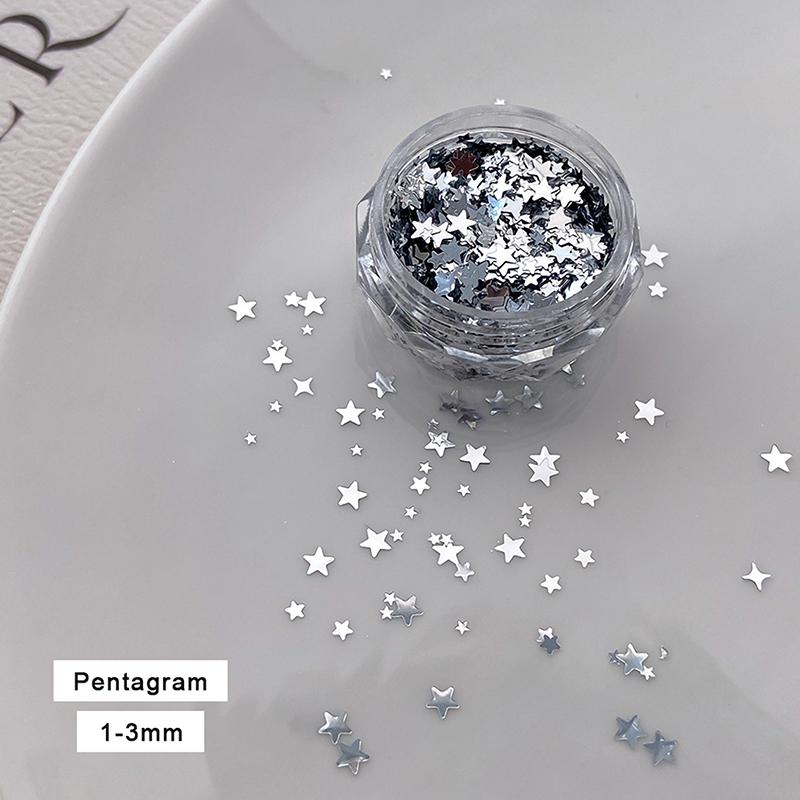 1 Jar Shiny Silver Sequins Mix Shapes Starlight Love Star Slice Decals Manicure Paillette Charms Nail Art Stickers