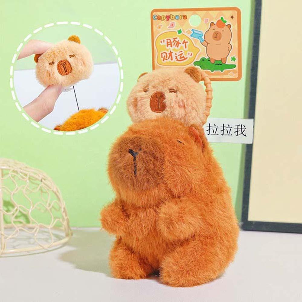 Soft Pulling Rope Capybara Dolls Key Ring Cartoon Capybara Keychain  Car Key Accessories