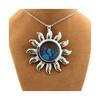 Necklace - Stones and Minerals - Neon Blue Apatite - Stainless Steel - Sun Model - Unisex