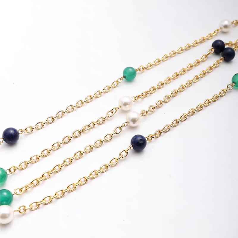 Mei Mary Used Red, Green, and Blue Colorful Bead Gemstone Long Necklace - Multi-layered Gemstone Vintage Waist Chain
