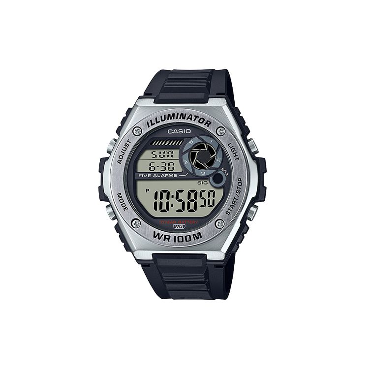 Casio Youth Series Round Digital Display Street Cool Ten-Year Power LCD Quartz Movement Resin Strap Watch Men watches Gray MWD-100H-1A Black Strap
