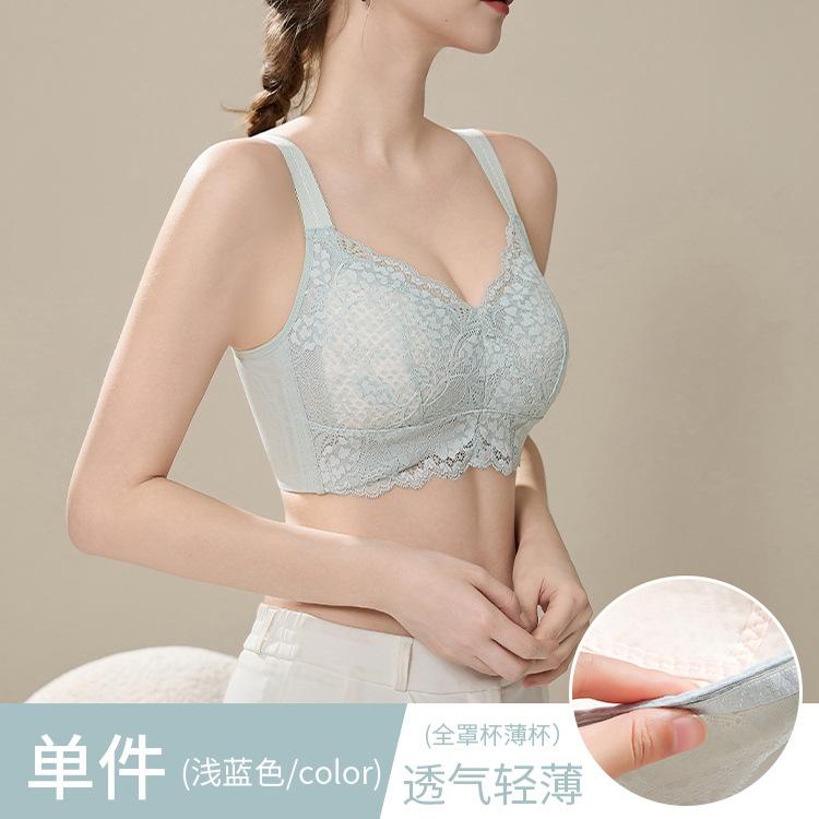 Thin and light without steel ring, gather and close the sub-breasts, thin large size full cup lace back bra.