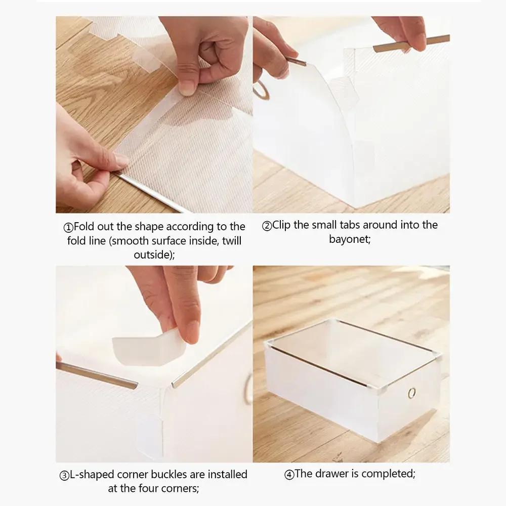 Clear Storage Organizer for Home - Foldable Plastic Thicken Crate, Clothes and Shoes Drawers, Save Space Accessories
