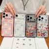 Silicone Cover For iPhone 16 Pro Max Funda iPhone 17 Air 15 14 13 12 Pro Max 11 Colorful Small Flowers Pattern Case Insert the Card Silicone Cover