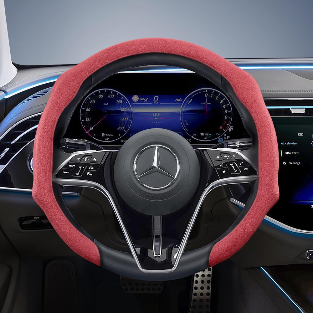 Suitable for Mercedes-Benz Premium Suede Snap-On Steering Wheel Covers, Non-Slip and Durable, Available In Round and D-Shaped Designs