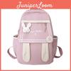 Cute Letter Striped Embroidered Rabbit Ear Decoration Student Leisure Backpack For Daily Use And School Travel