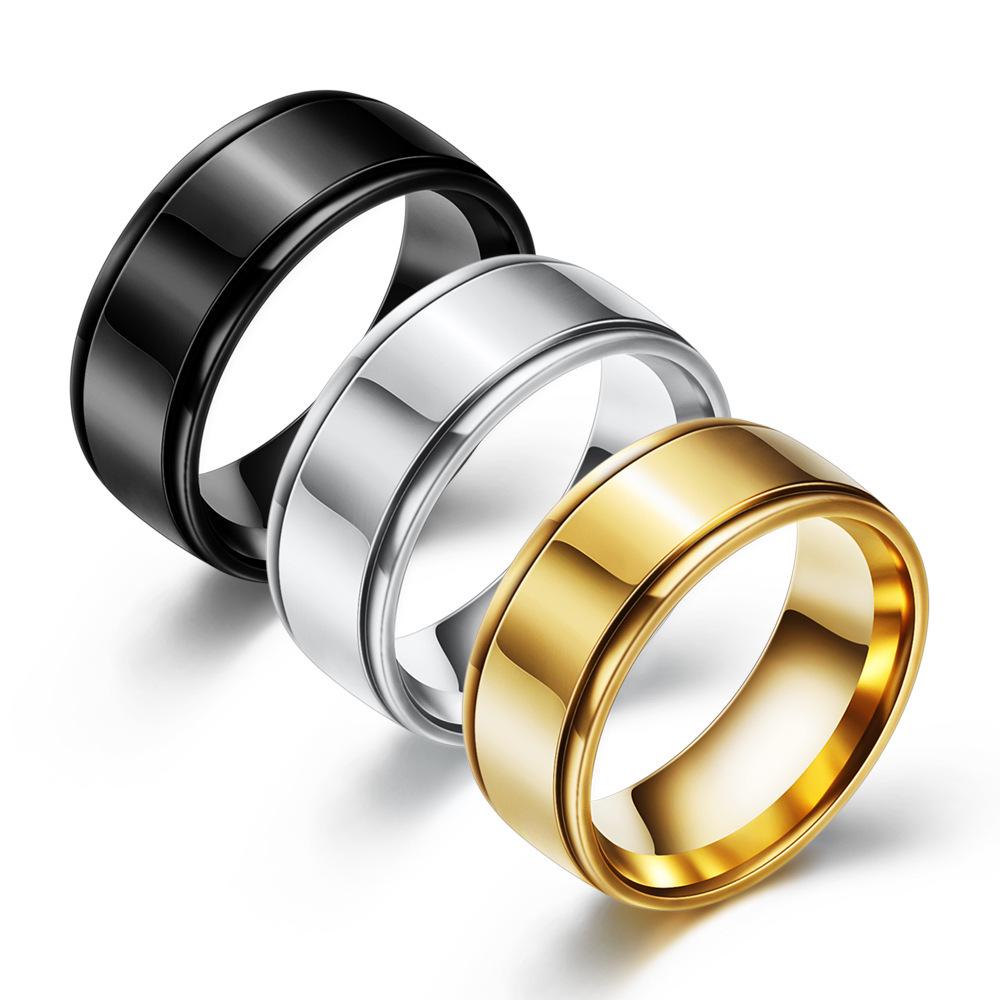 Men's 8MM Smooth Stainless Steel Two-Groove Couple Rings with Custom Laser Logo