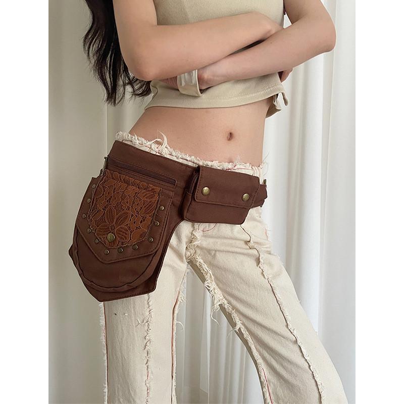 Vintage Ethnic Waist Pack For Women With Faux Leather Rivet Belt For Travel
