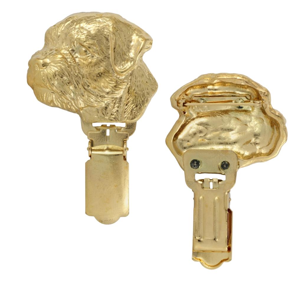 Border Terrier – Brooch with a clip, gold-plated holder for a race number | Art-Dog