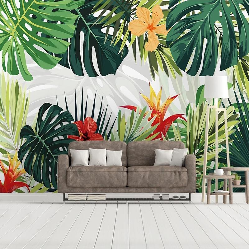 

3D Обои Ручная роспись Листья тропических растений Фреска Гостиная ТВ Диван Спальня Настенная роспись Домашний декор 200 cm(W) x 140 cm(H)