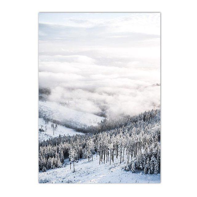 Winter Lake Mountain Canvas Painting Snow Tree Deer Wall Art Picture Print Natural Landscape Nordic Poster Room Home Decor Gifts