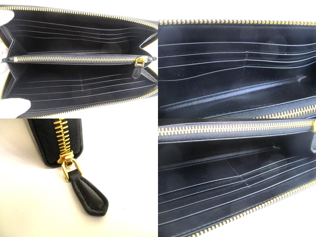 Authentic PRADA Triangel Black Leather Gold H/W Large Round Zip Long Wallet #b076  Seller Refurbished